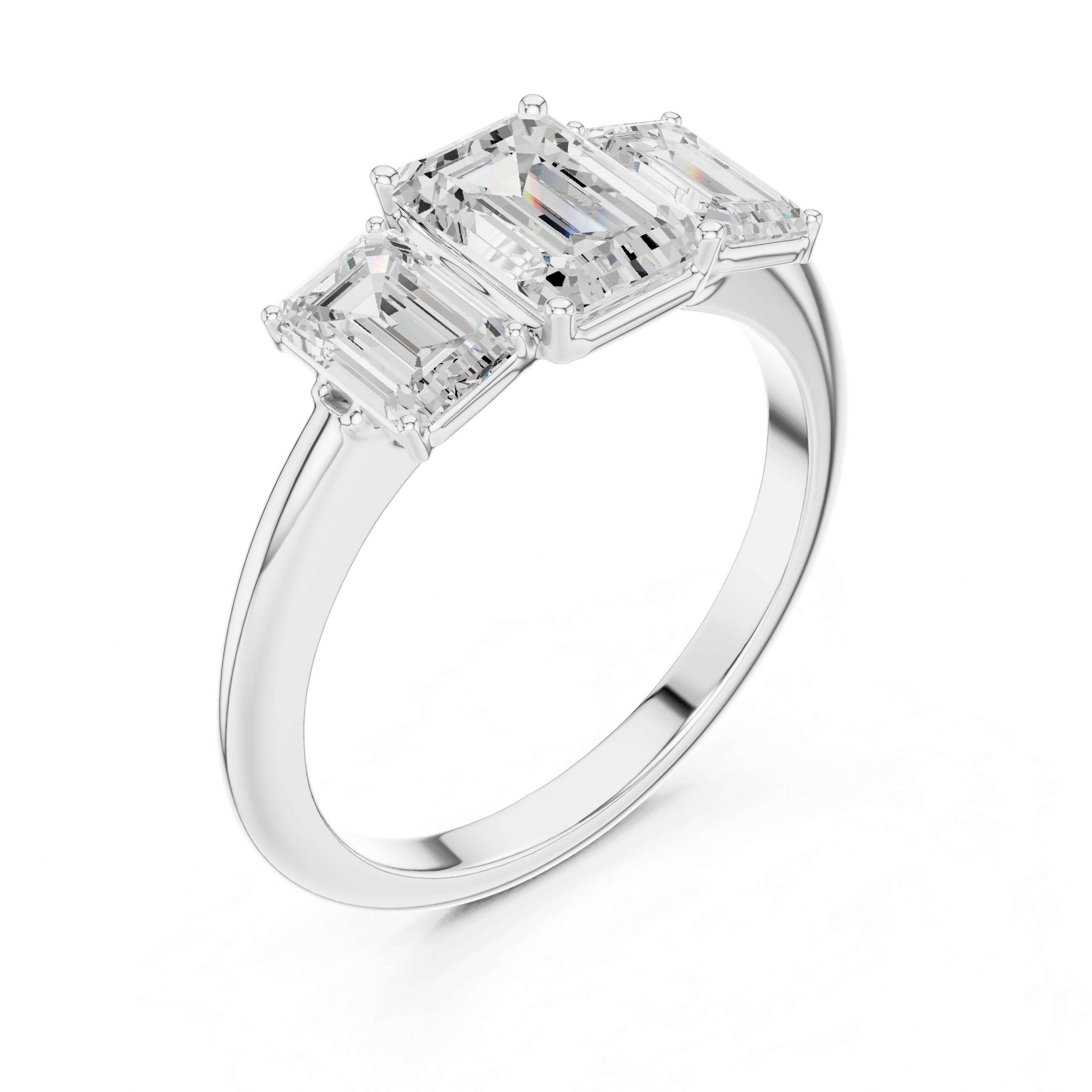 Emerald Cut Three Stone Diamond Engagement Ring