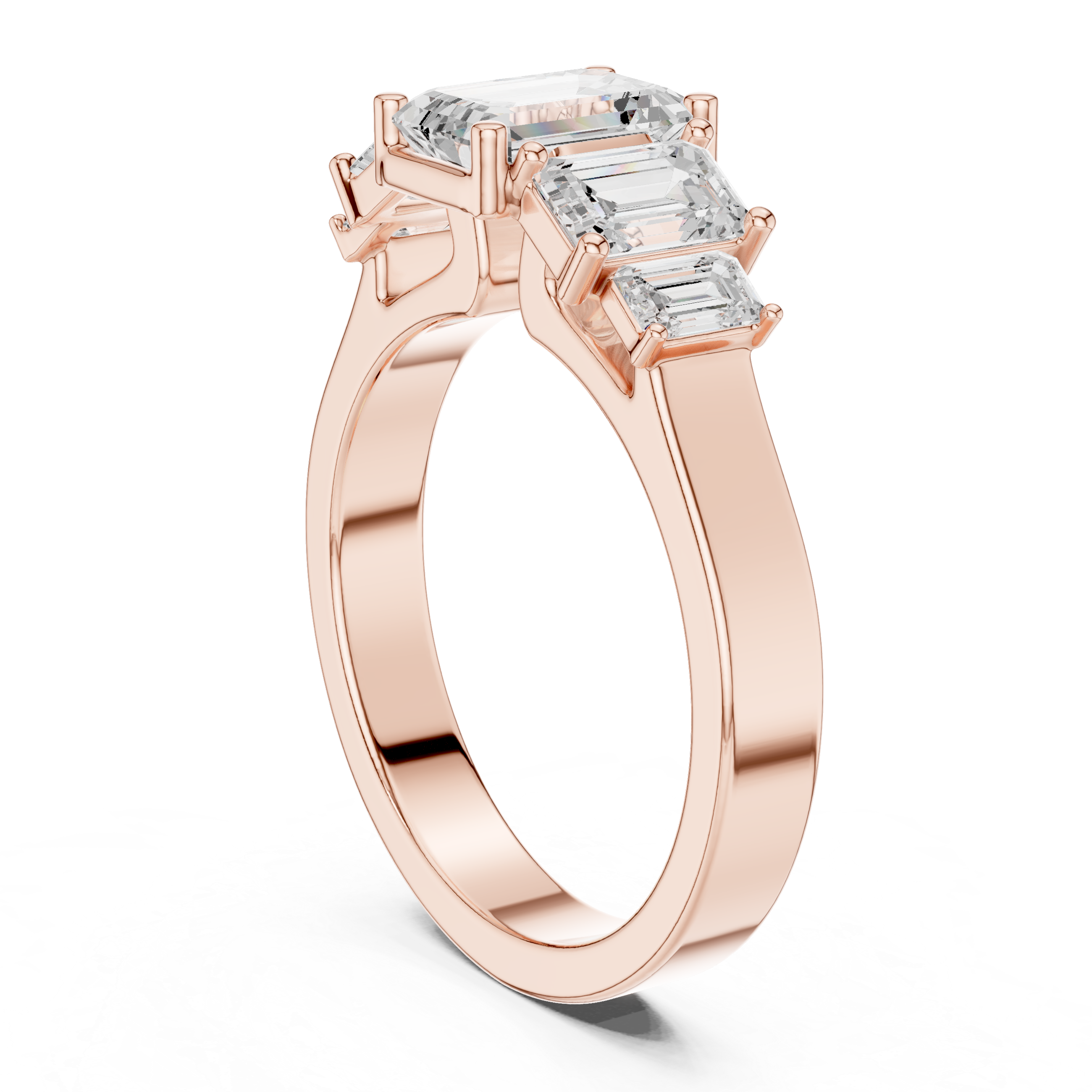 Emerald Cut Three Stone Diamond Engagement Ring