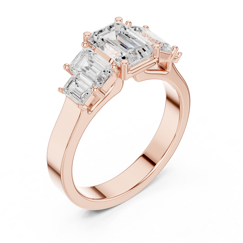 Emerald Cut Three Stone Diamond Engagement Ring