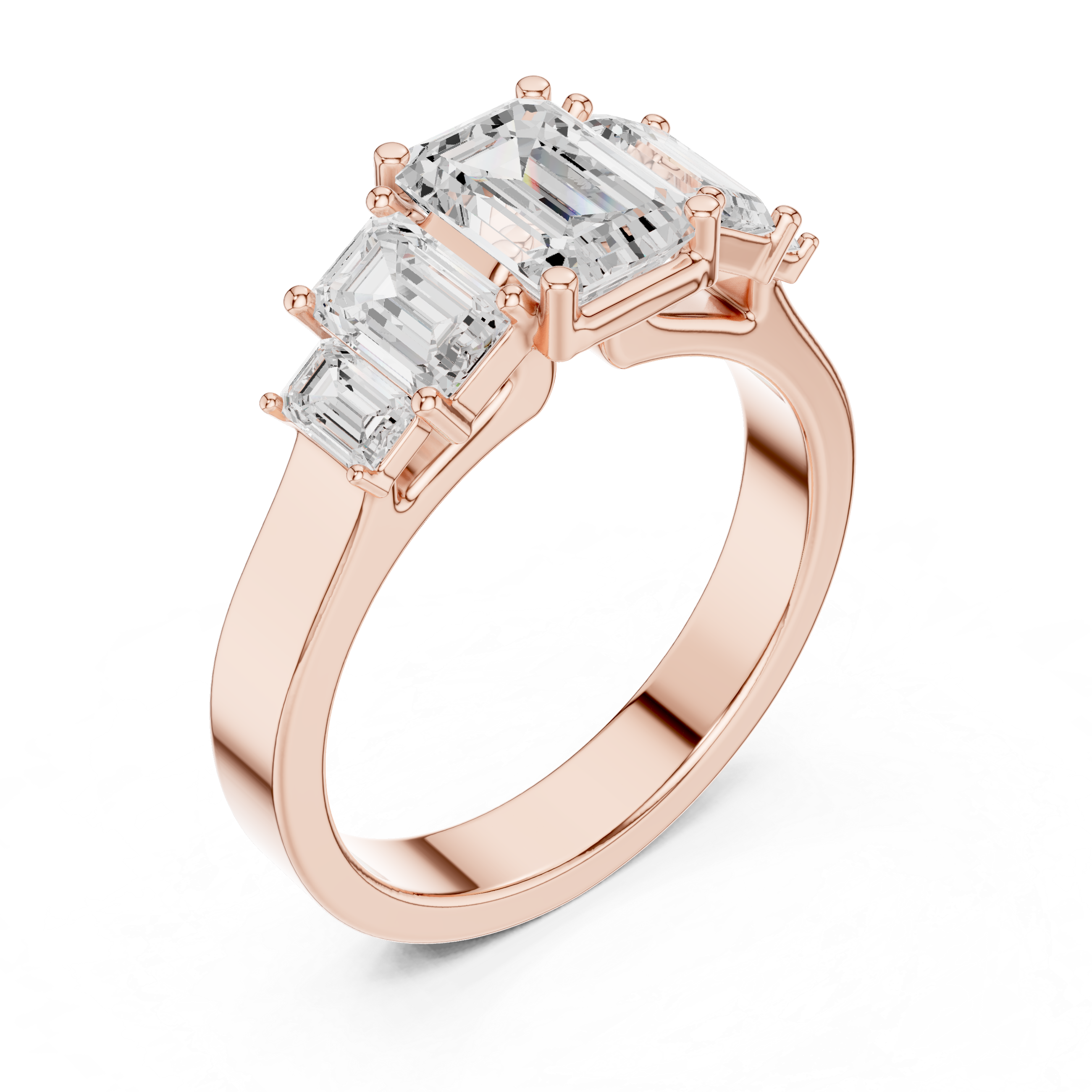 Emerald Cut Three Stone Diamond Engagement Ring