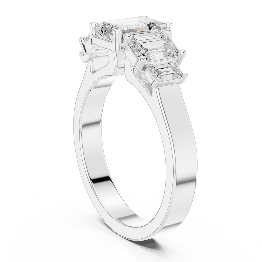 Emerald Cut Three Stone Diamond Engagement Ring
