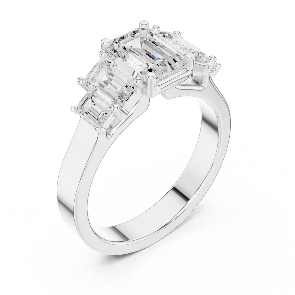 Emerald Cut Three Stone Diamond Engagement Ring