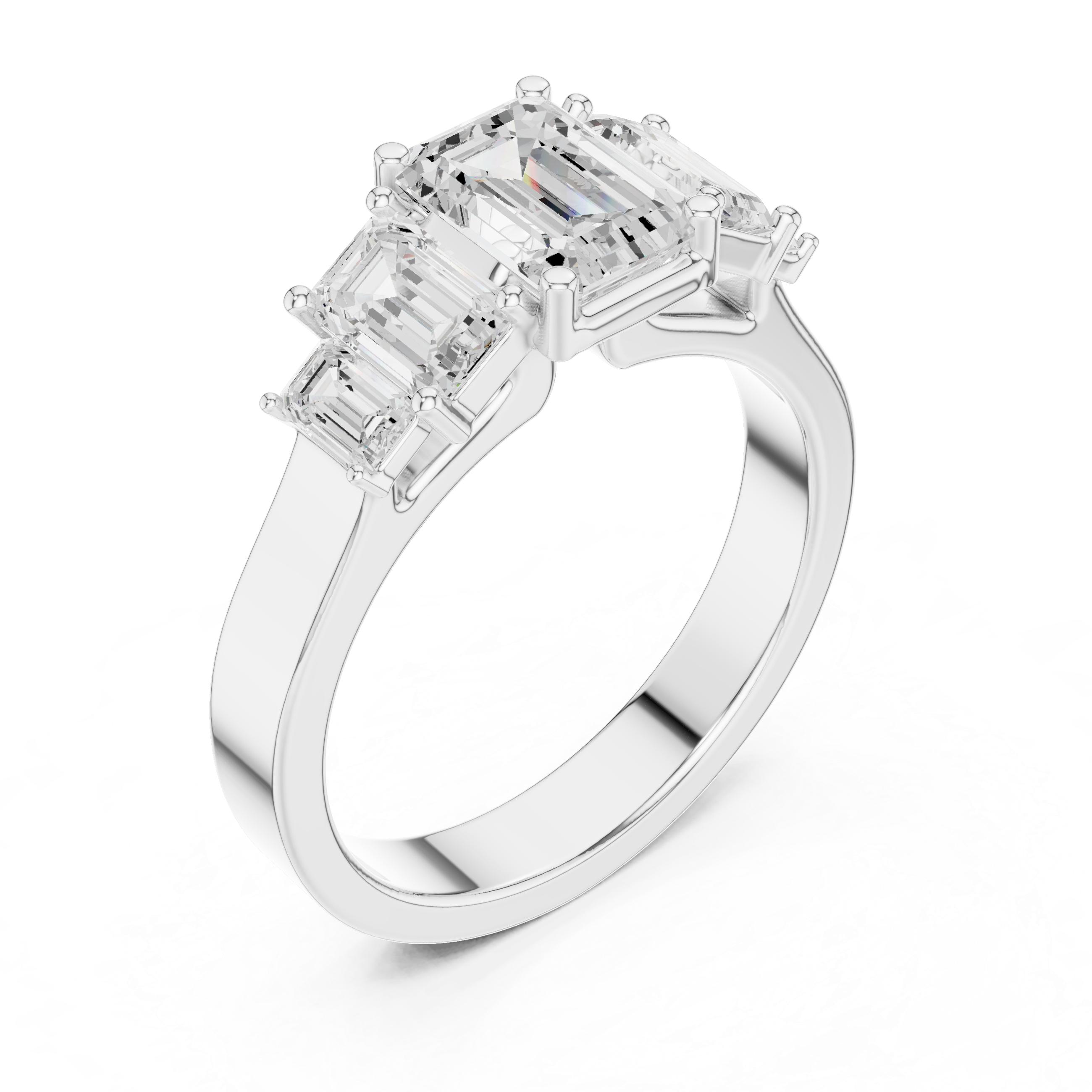 Emerald Cut Three Stone Diamond Engagement Ring