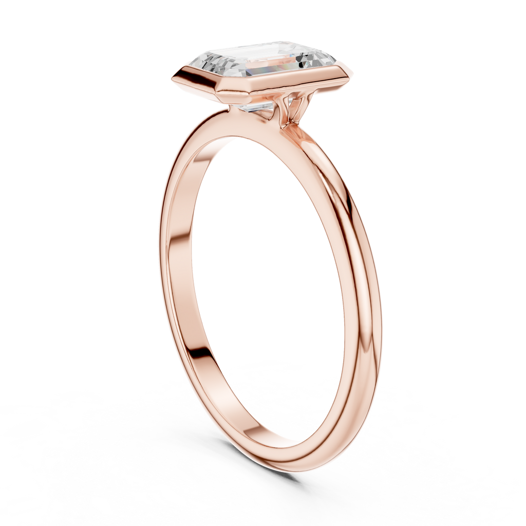 Emerald Cut Bezel Set Diamond Engagement Ring