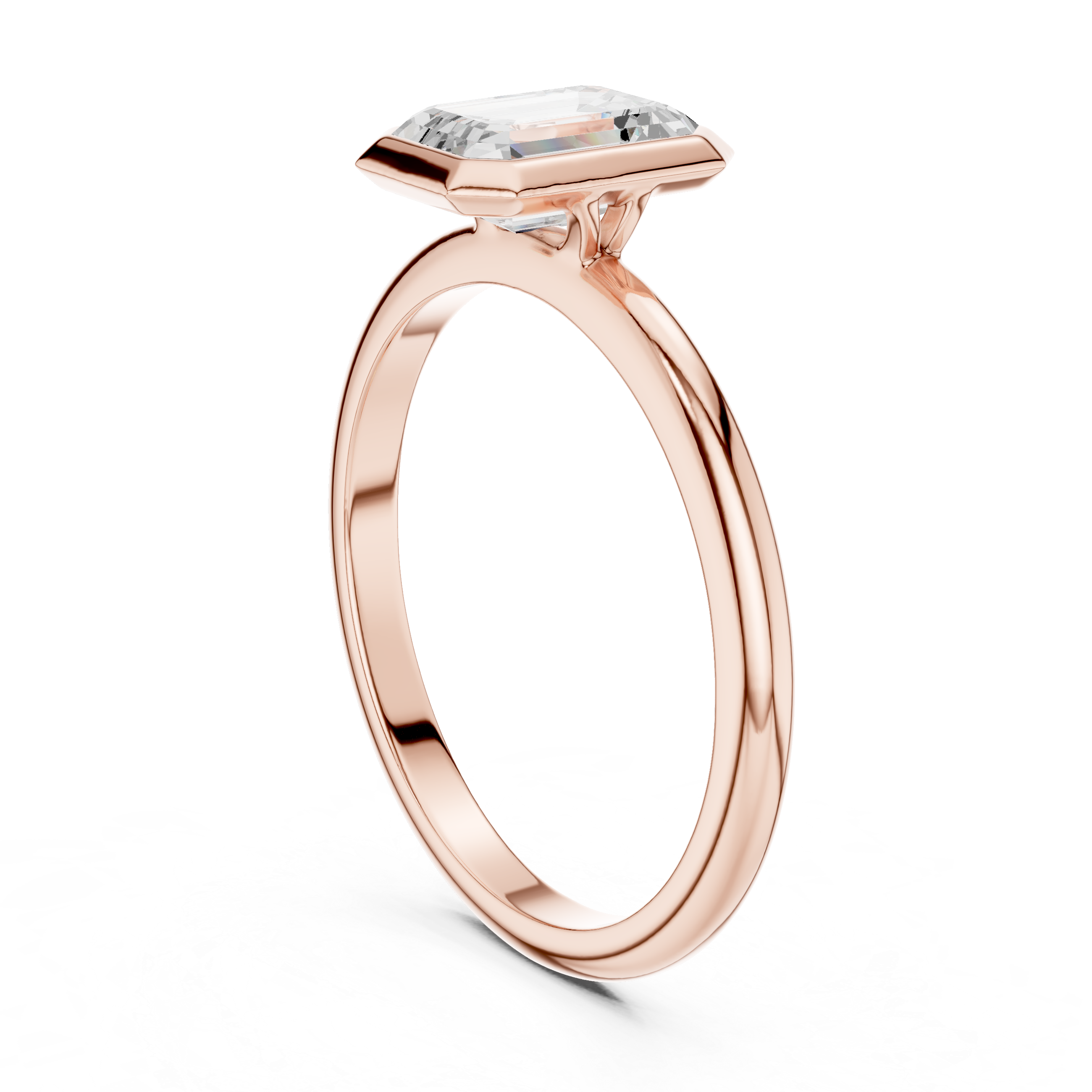 Emerald Cut Bezel Set Diamond Engagement Ring
