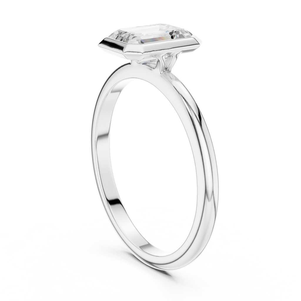 Emerald Cut Bezel Set Diamond Engagement Ring