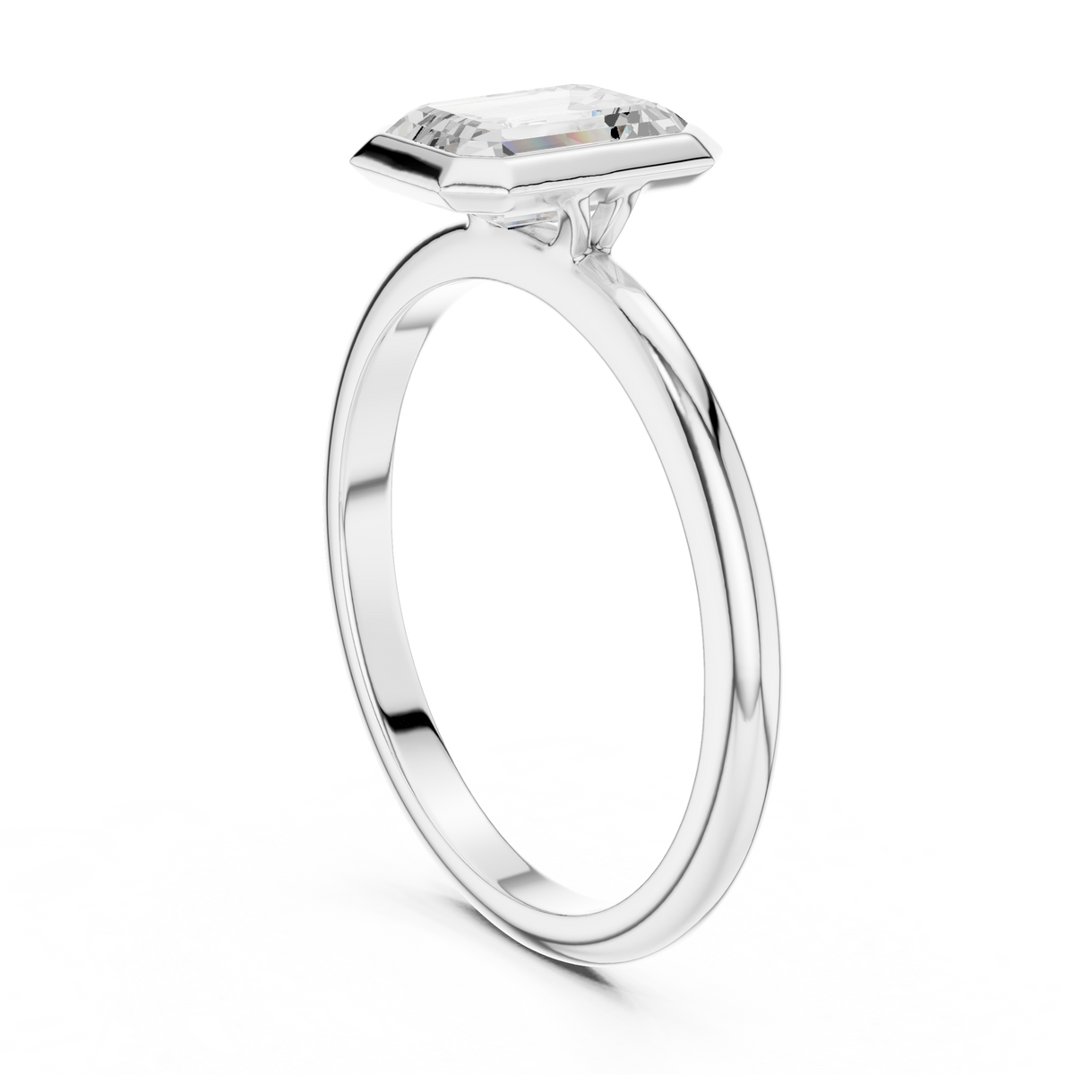 Emerald Cut Bezel Set Diamond Engagement Ring – view 2 of 12, lab grown diamond ring | Jewelix Atelier