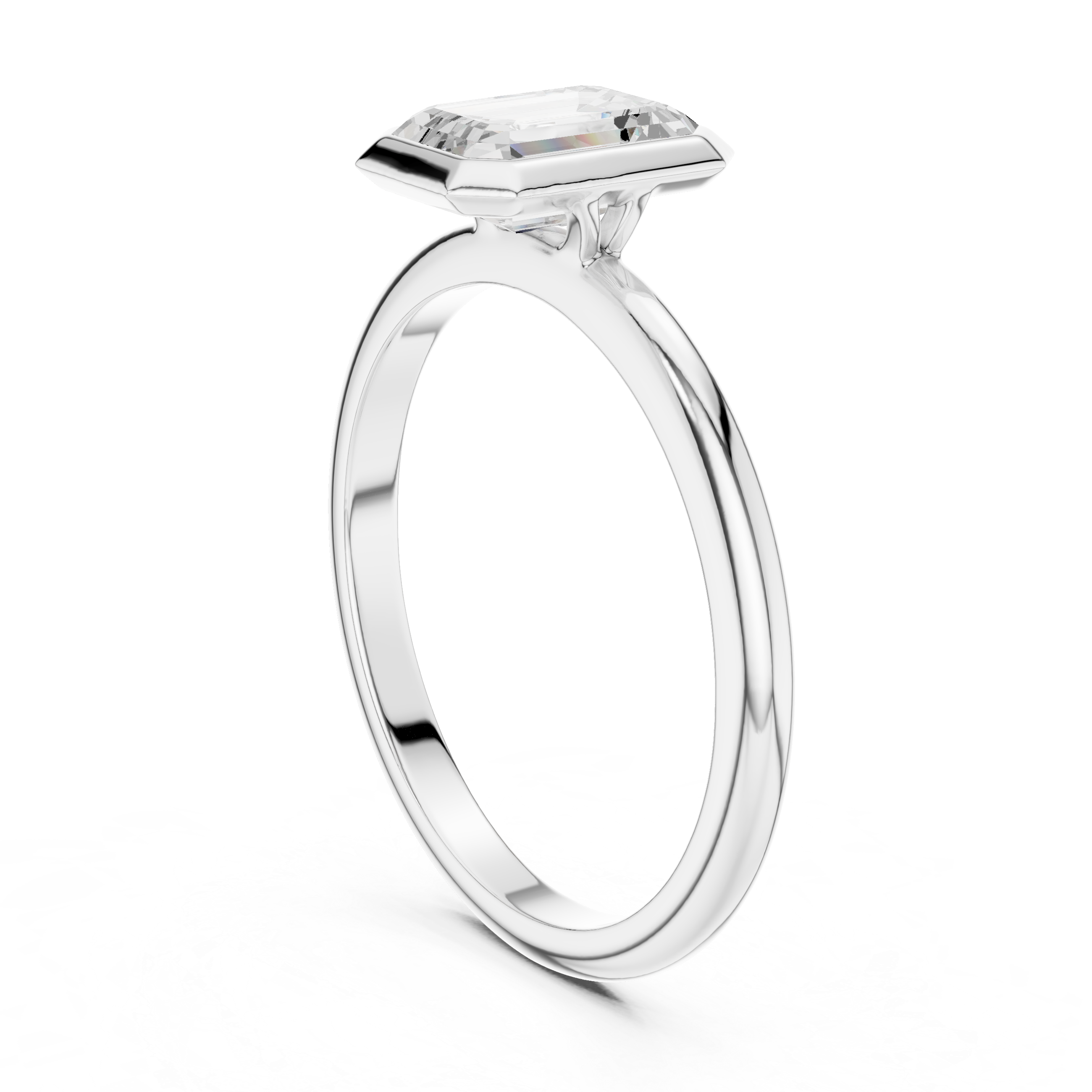 Emerald Cut Bezel Set Diamond Engagement Ring
