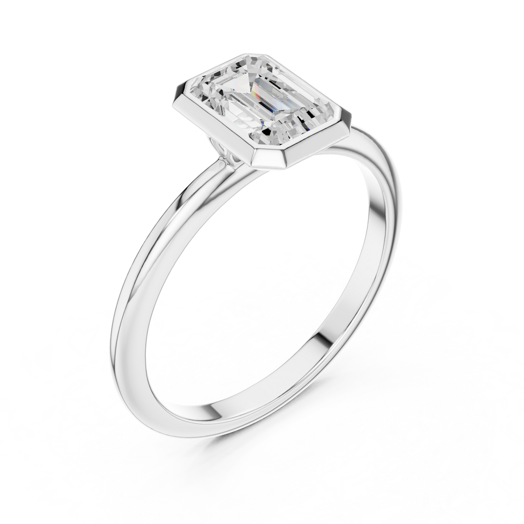 Emerald Cut Bezel Set Diamond Engagement Ring