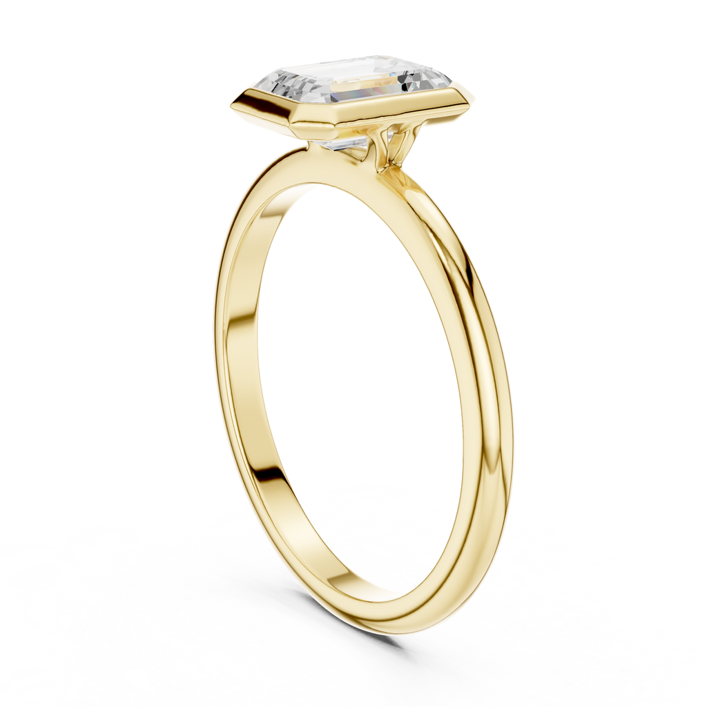 Emerald Cut Bezel Set Diamond Engagement Ring