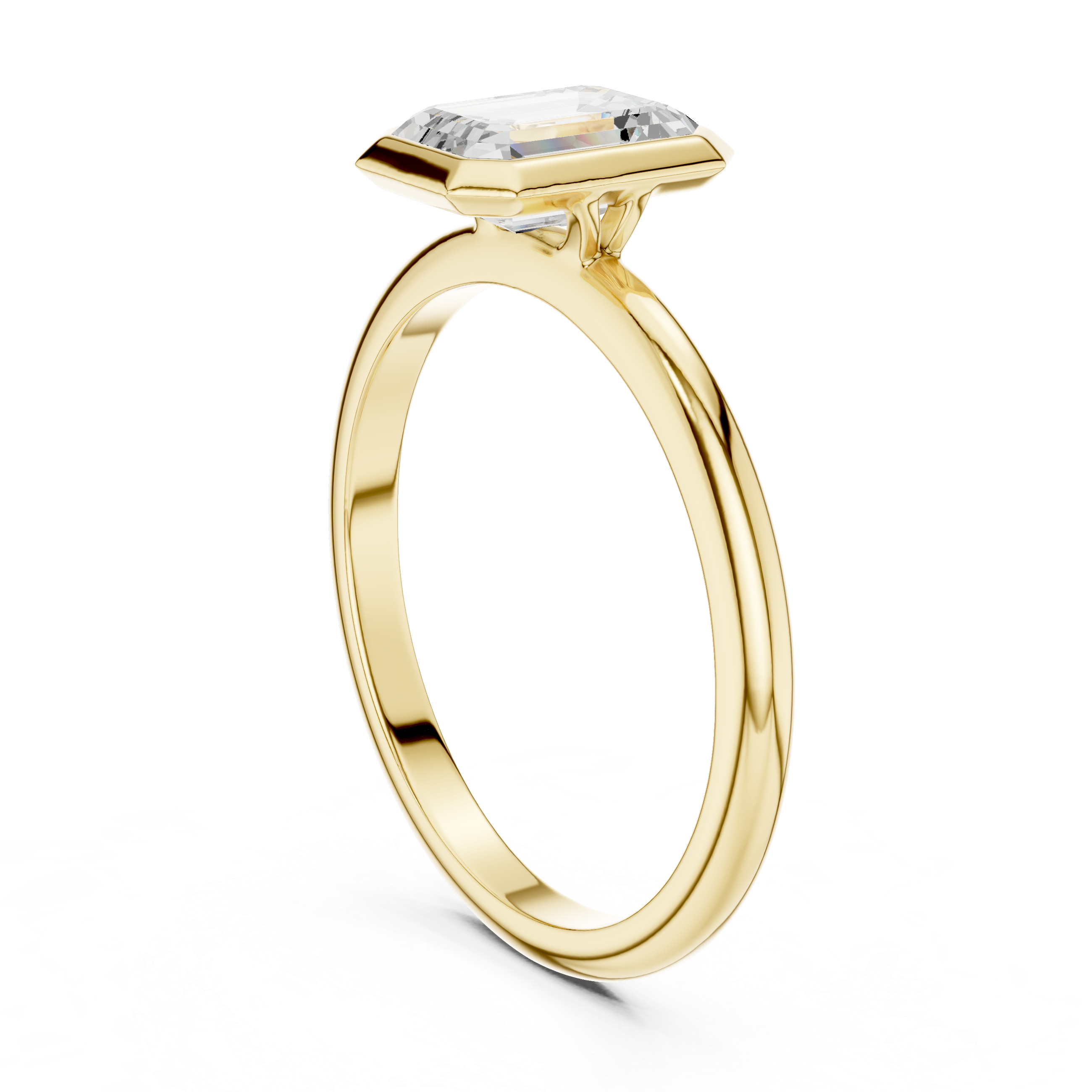 Emerald Cut Bezel Set Diamond Engagement Ring