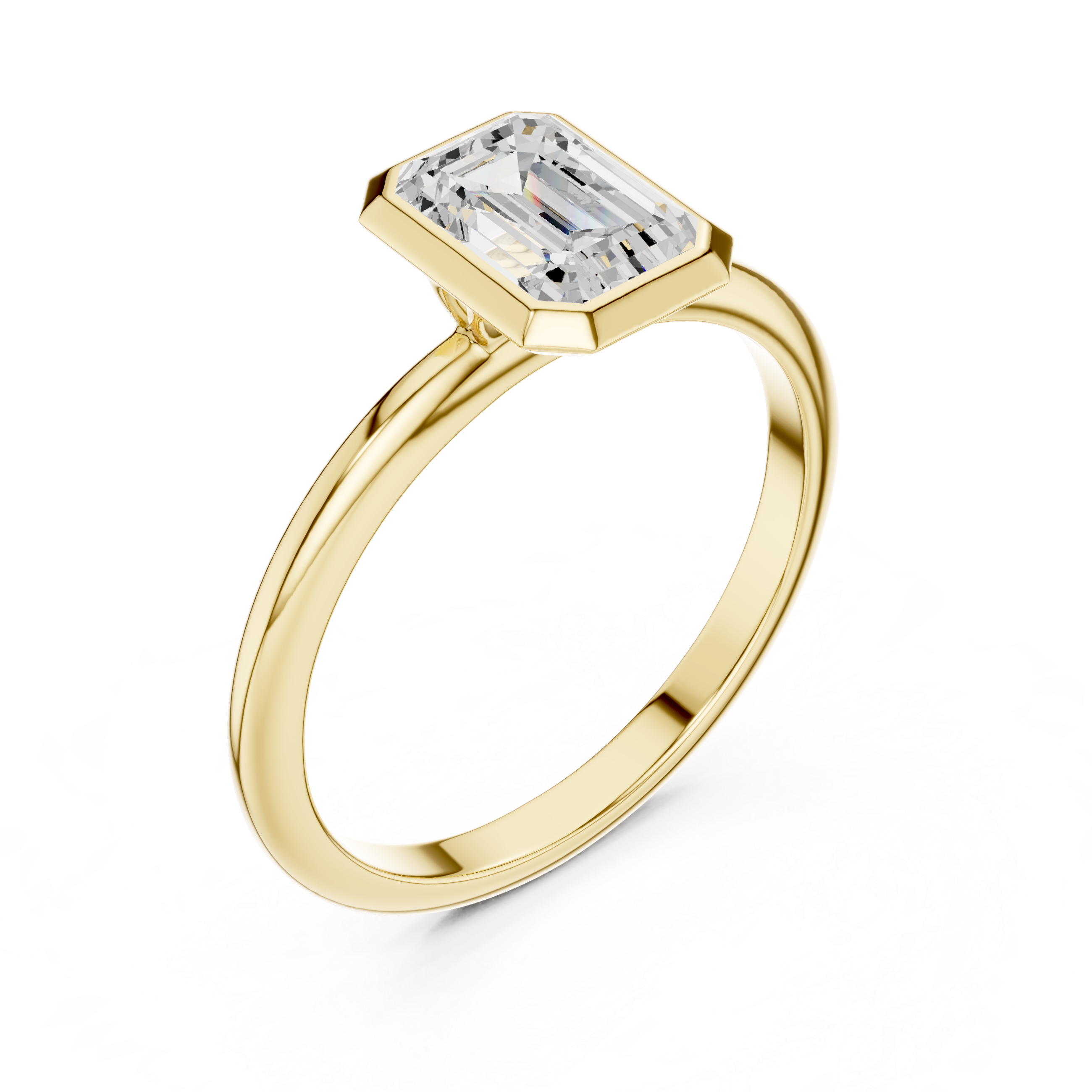 Emerald Cut Bezel Set Diamond Engagement Ring
