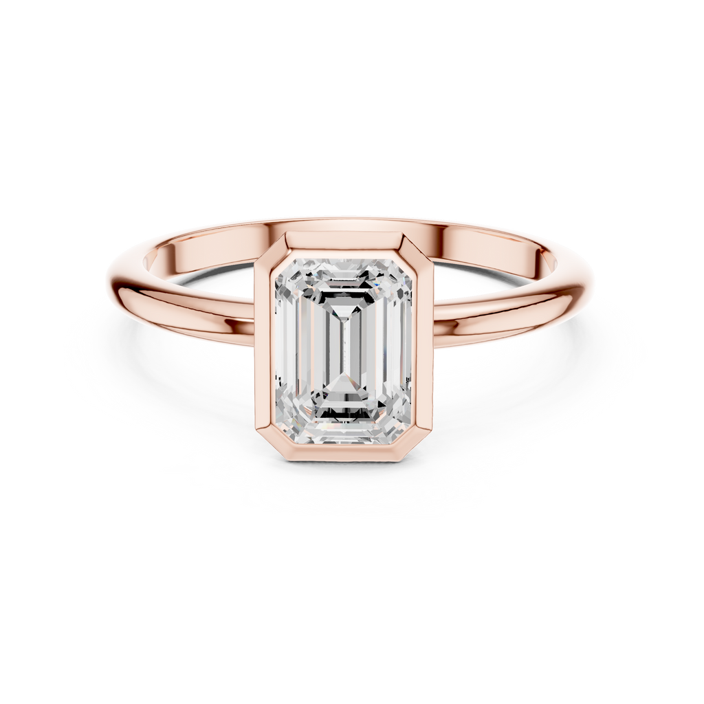 Emerald Cut Bezel Set Diamond Engagement Ring