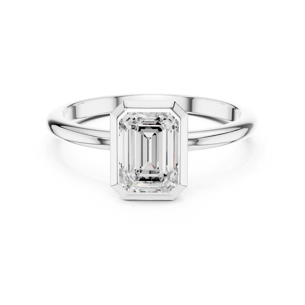 Emerald Cut Bezel Set Diamond Engagement Ring
