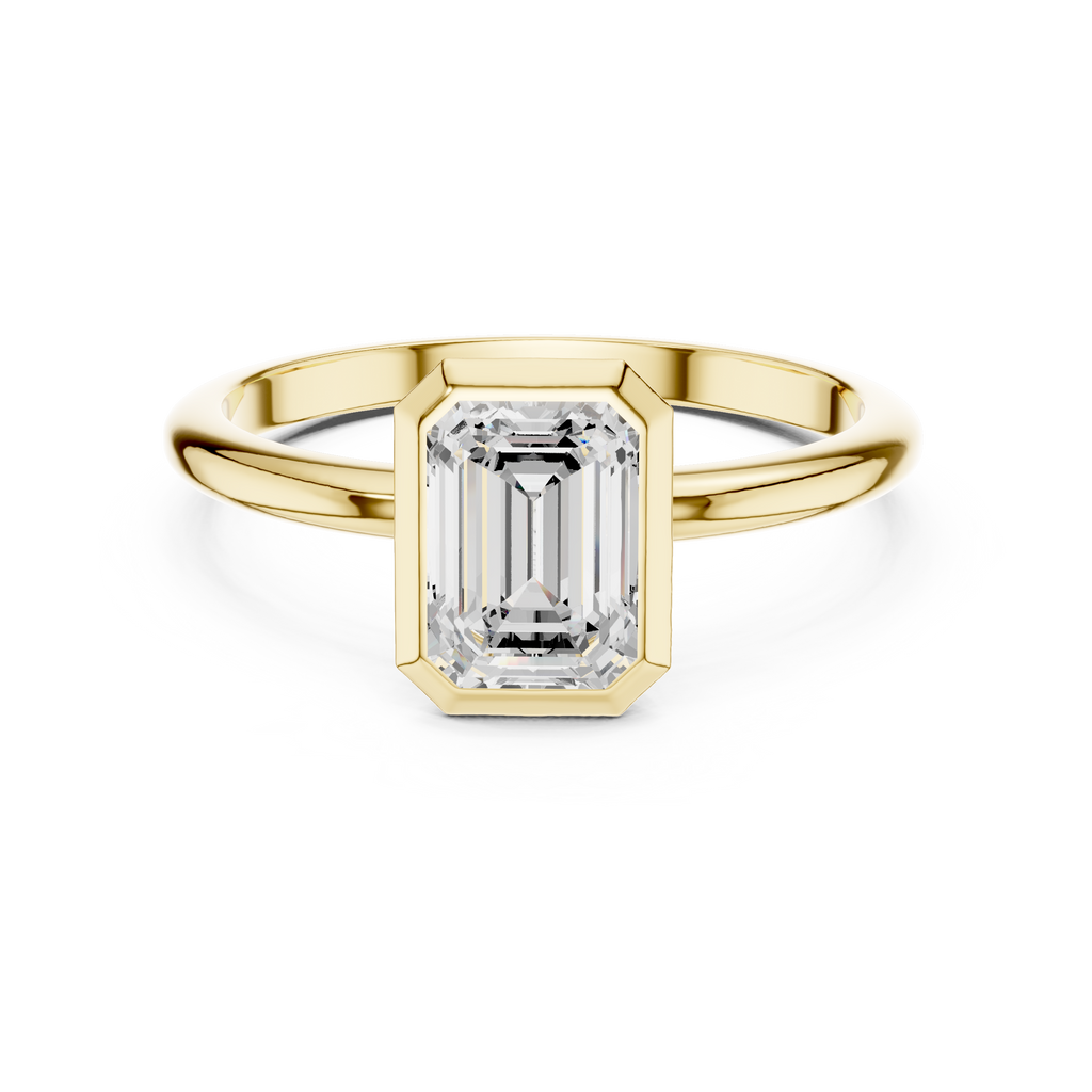 Emerald Cut Bezel Set Diamond Engagement Ring