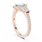 Emerald Cut Three Stone Diamond Engagement Ring with Trillion Side Stones