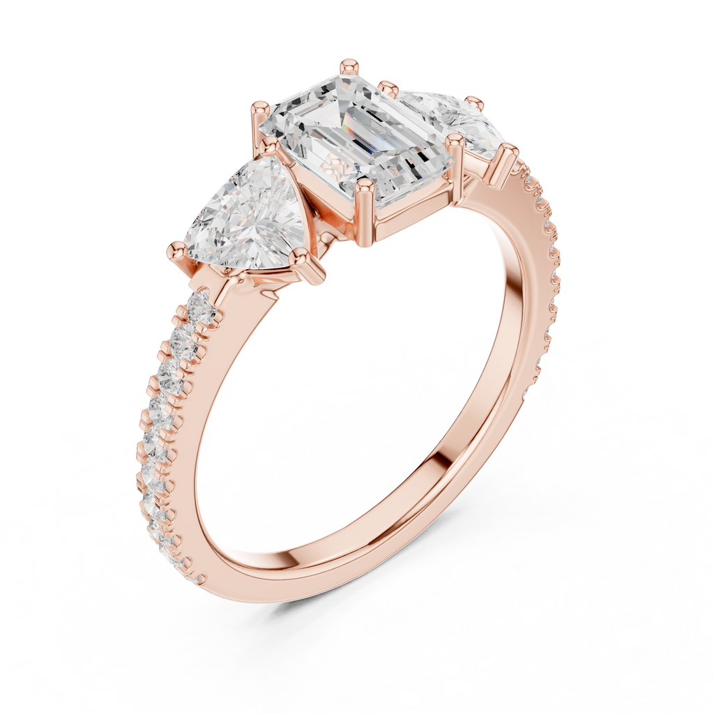Emerald Cut Three Stone Diamond Engagement Ring with Trillion Side Stones