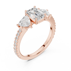 Emerald Cut Three Stone Diamond Engagement Ring with Trillion Side Stones