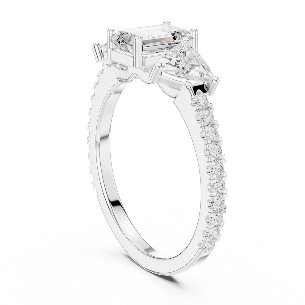 Emerald Cut Three Stone Diamond Engagement Ring with Trillion Side Stones