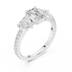 Emerald Cut Three Stone Diamond Engagement Ring with Trillion Side Stones