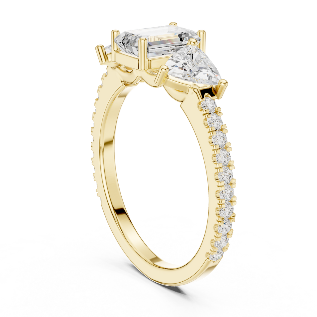 Emerald Cut Three Stone Diamond Engagement Ring with Trillion Side Stones