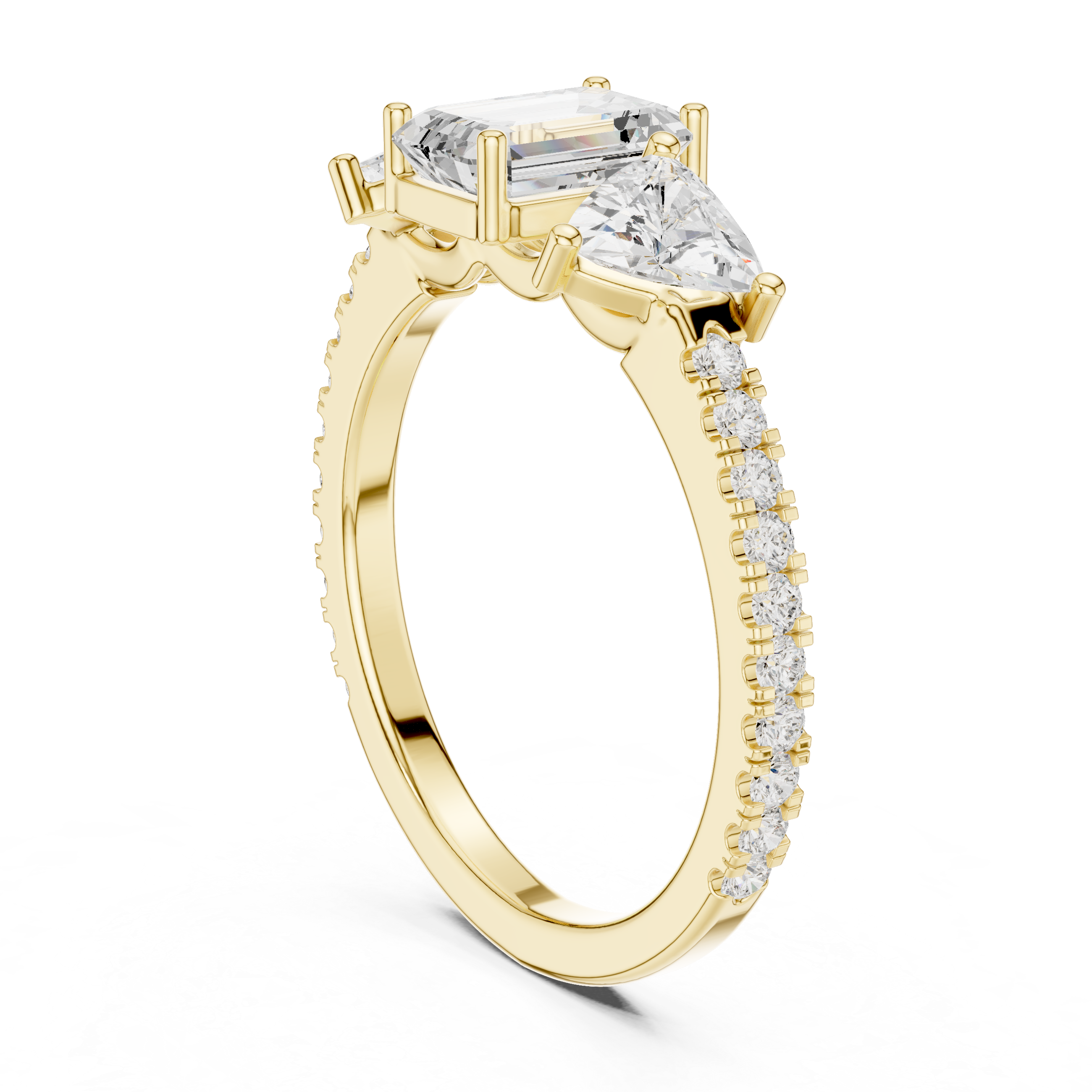 Emerald Cut Three Stone Diamond Engagement Ring with Trillion Side Stones