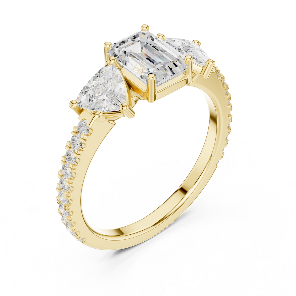 Emerald Cut Three Stone Diamond Engagement Ring with Trillion Side Stones