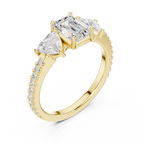Emerald Cut Three Stone Diamond Engagement Ring with Trillion Side Stones