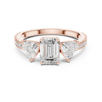 Emerald Cut Three Stone Diamond Engagement Ring with Trillion Side Stones