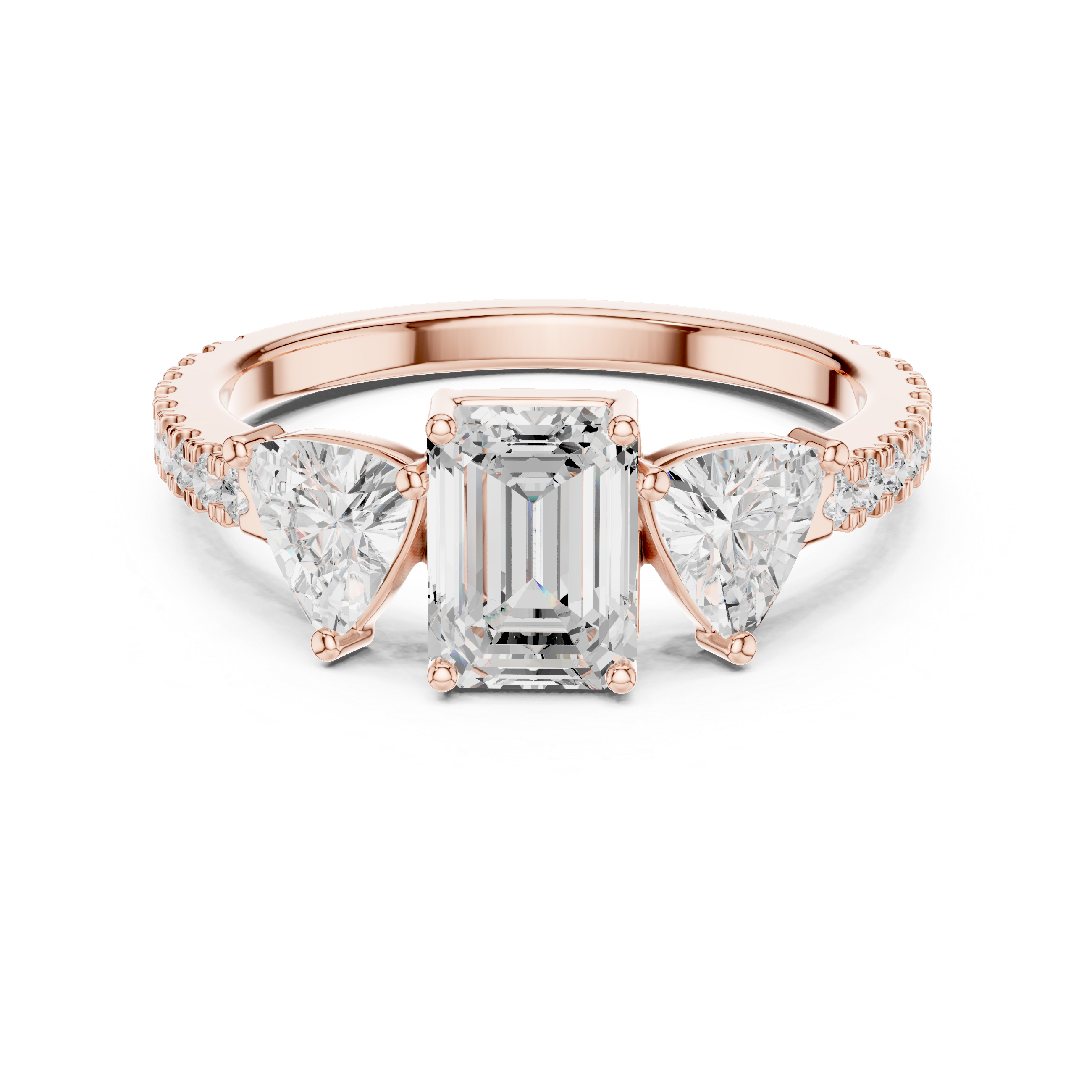 Emerald Cut Three Stone Diamond Engagement Ring with Trillion Side Stones