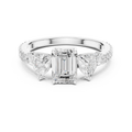 Emerald Cut Three Stone Diamond Engagement Ring with Trillion Side Stones