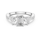 Emerald Cut Three Stone Diamond Engagement Ring with Trillion Side Stones