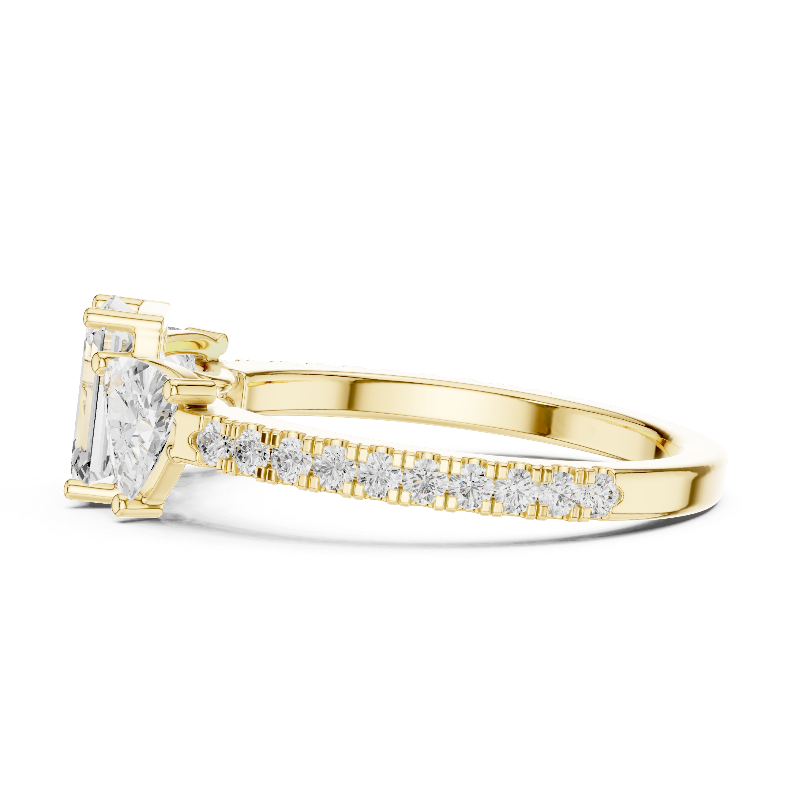 Emerald Cut Three Stone Diamond Engagement Ring with Trillion Side Stones