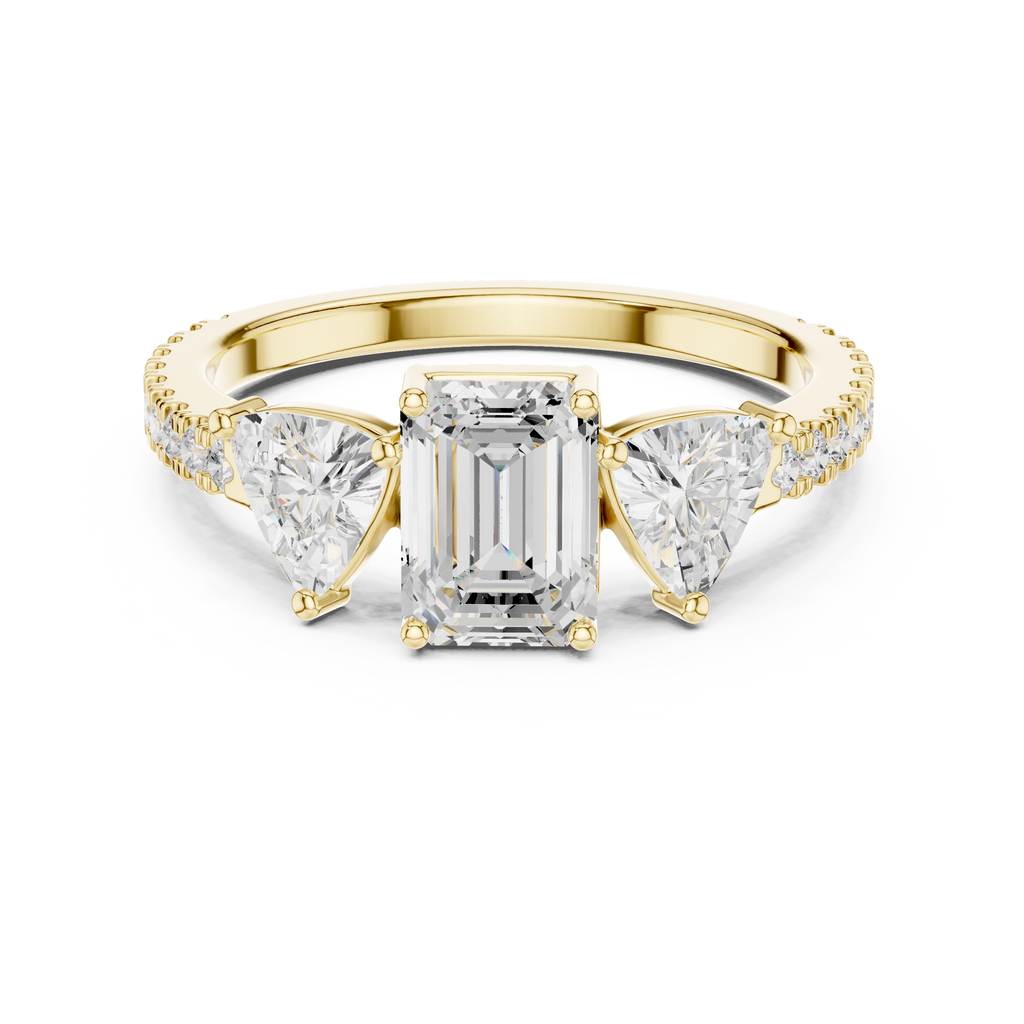 Emerald Cut Three Stone Diamond Engagement Ring with Trillion Side Stones