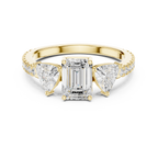 Emerald Cut Three Stone Diamond Engagement Ring with Trillion Side Stones