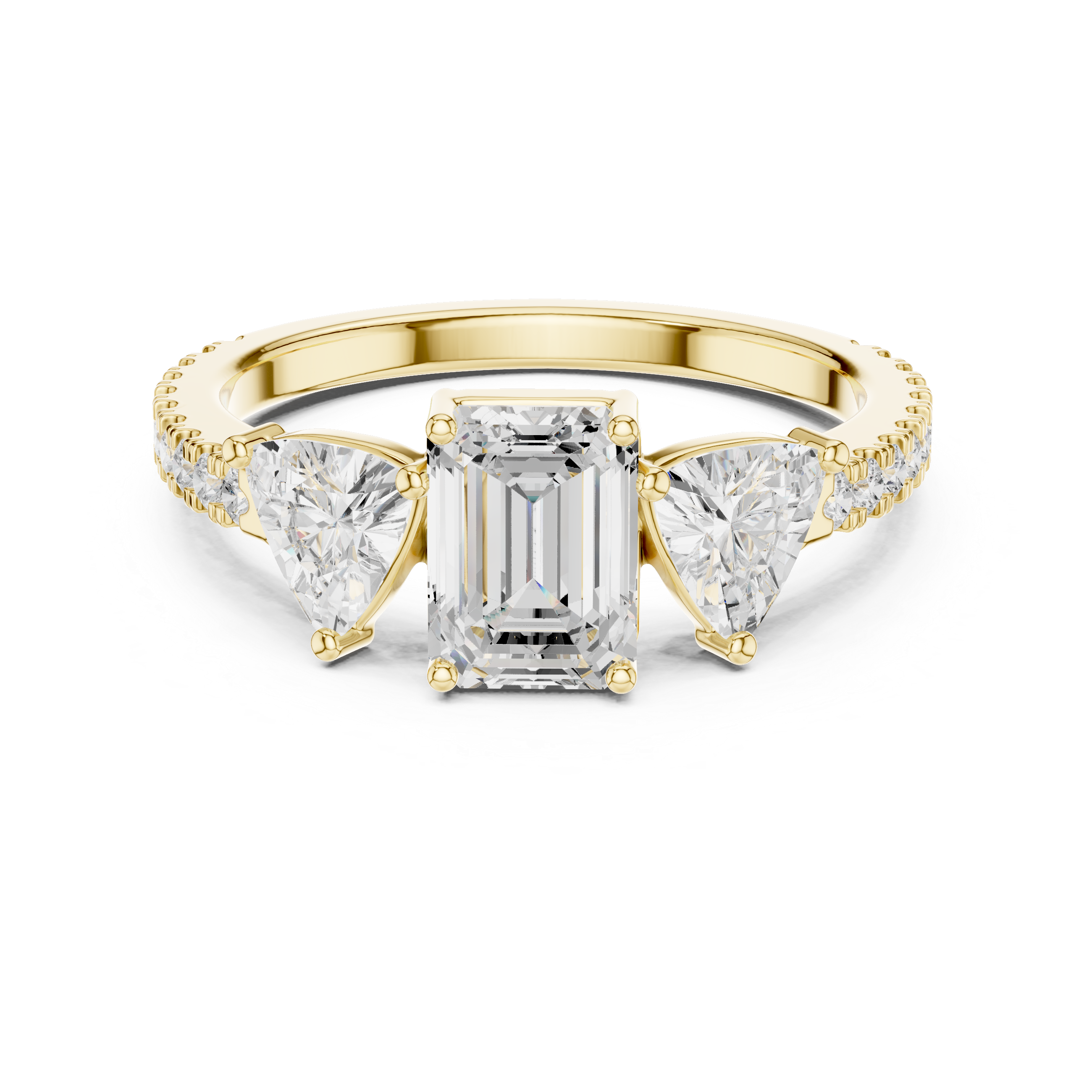 Emerald Cut Three Stone Diamond Engagement Ring with Trillion Side Stones