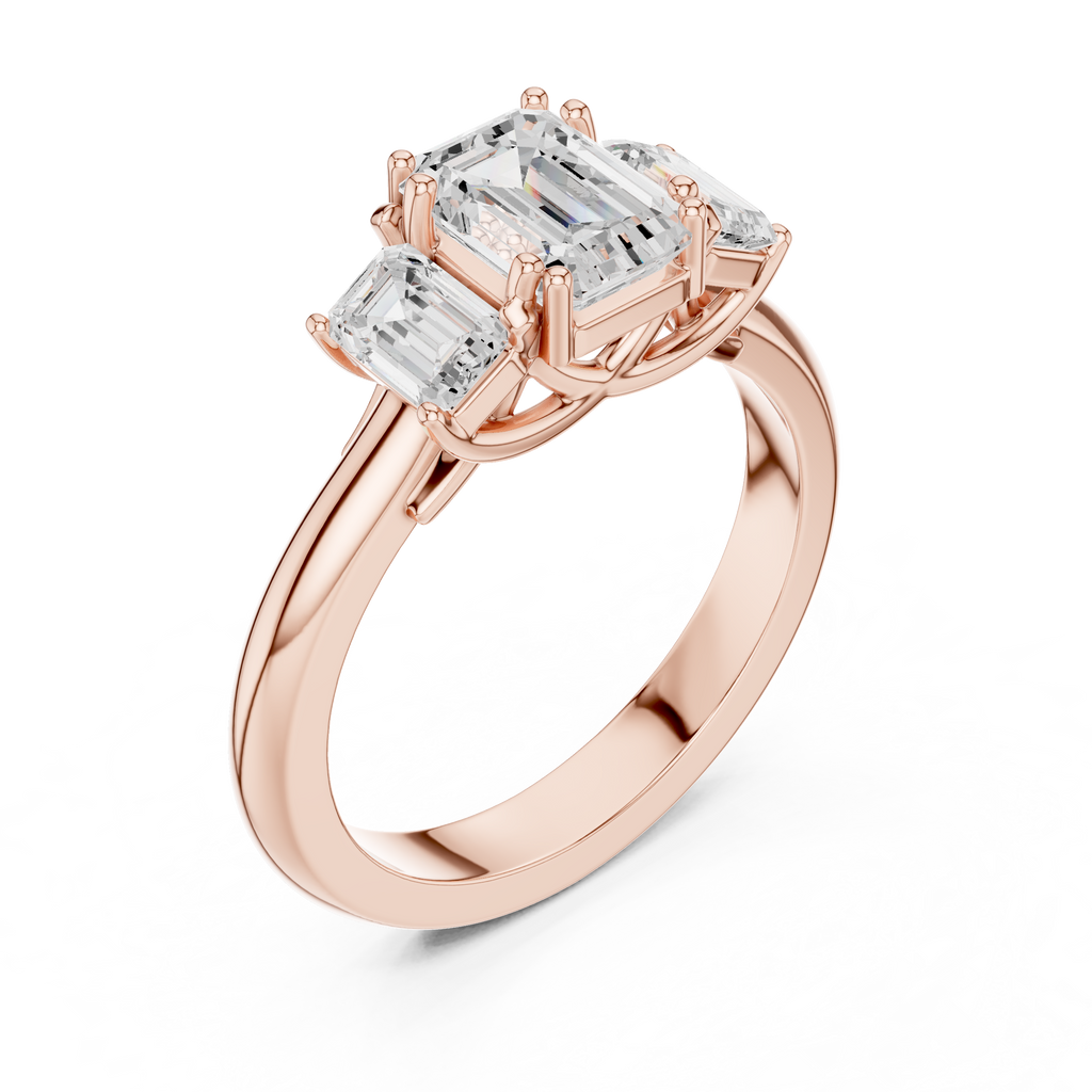 Emerald Cut Three Stone Diamond Engagement Ring