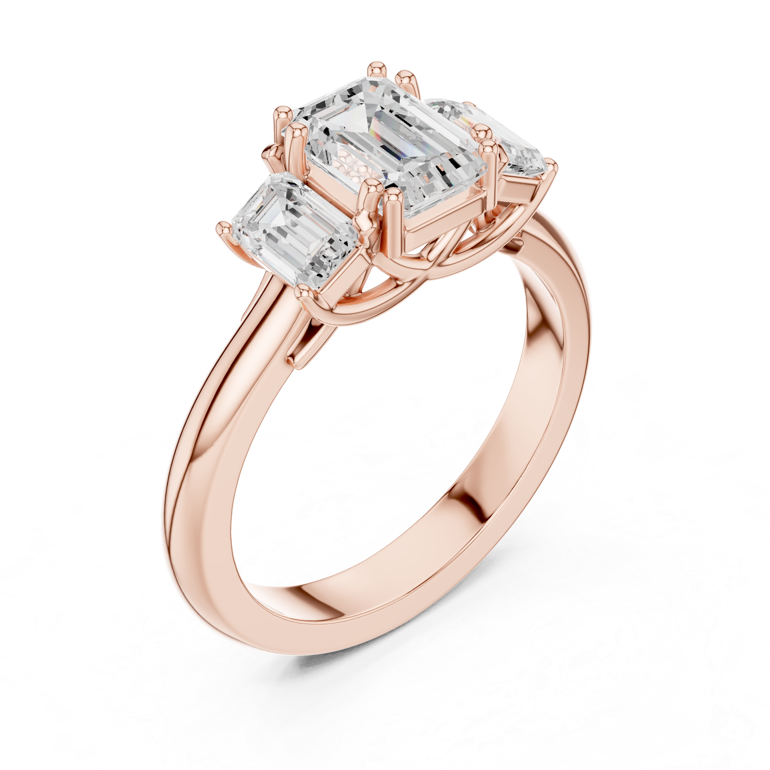 Emerald Cut Three Stone Diamond Engagement Ring