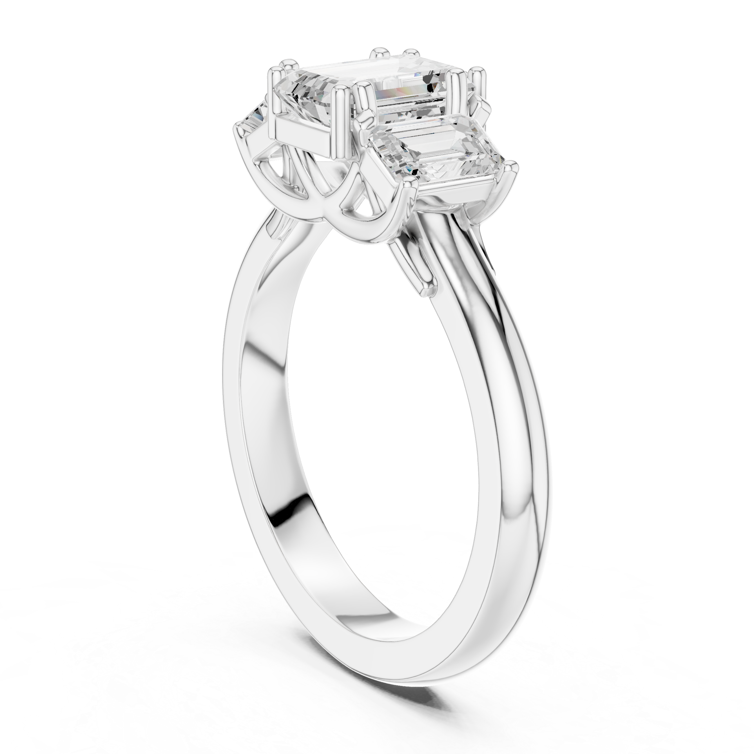 Emerald Cut Three Stone Diamond Engagement Ring