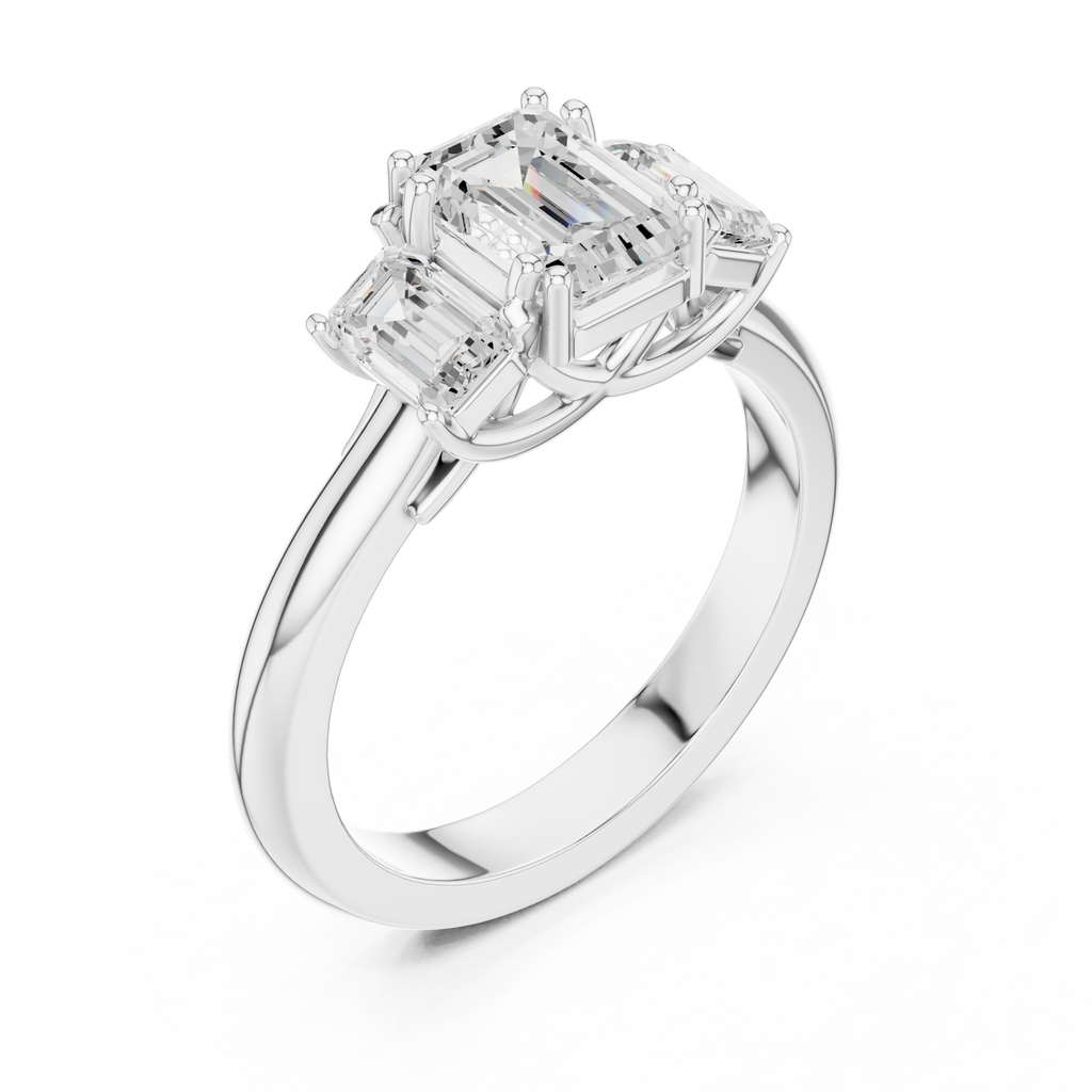 Emerald Cut Three Stone Diamond Engagement Ring