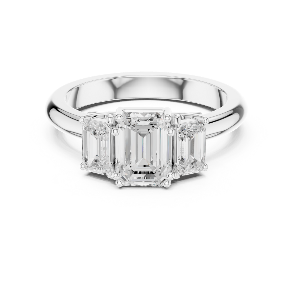Emerald Cut Three Stone Diamond Engagement Ring
