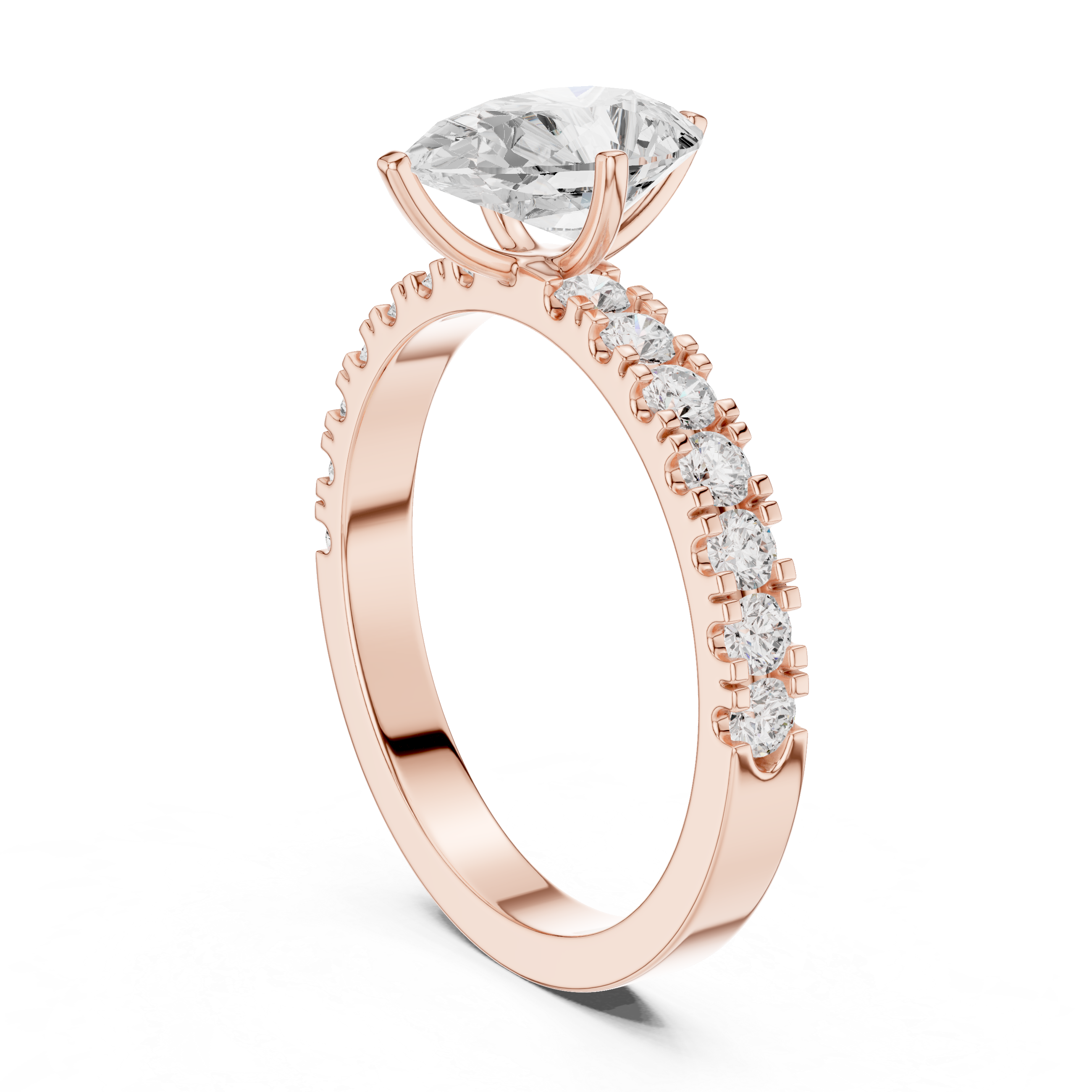 Pear Cut Diamond Solitaire Ring with Pavé Band
