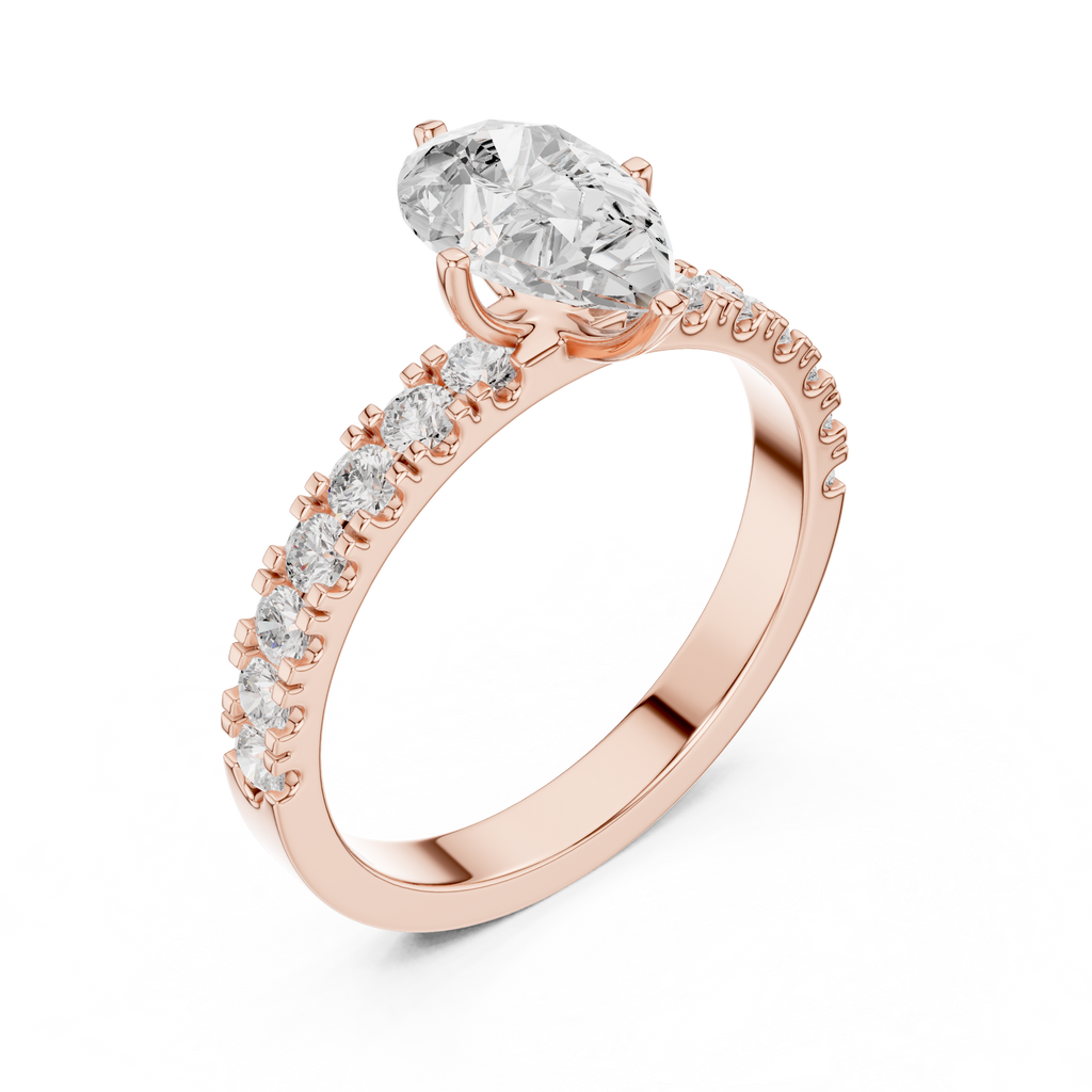 Pear Cut Diamond Solitaire Ring with Pavé Band