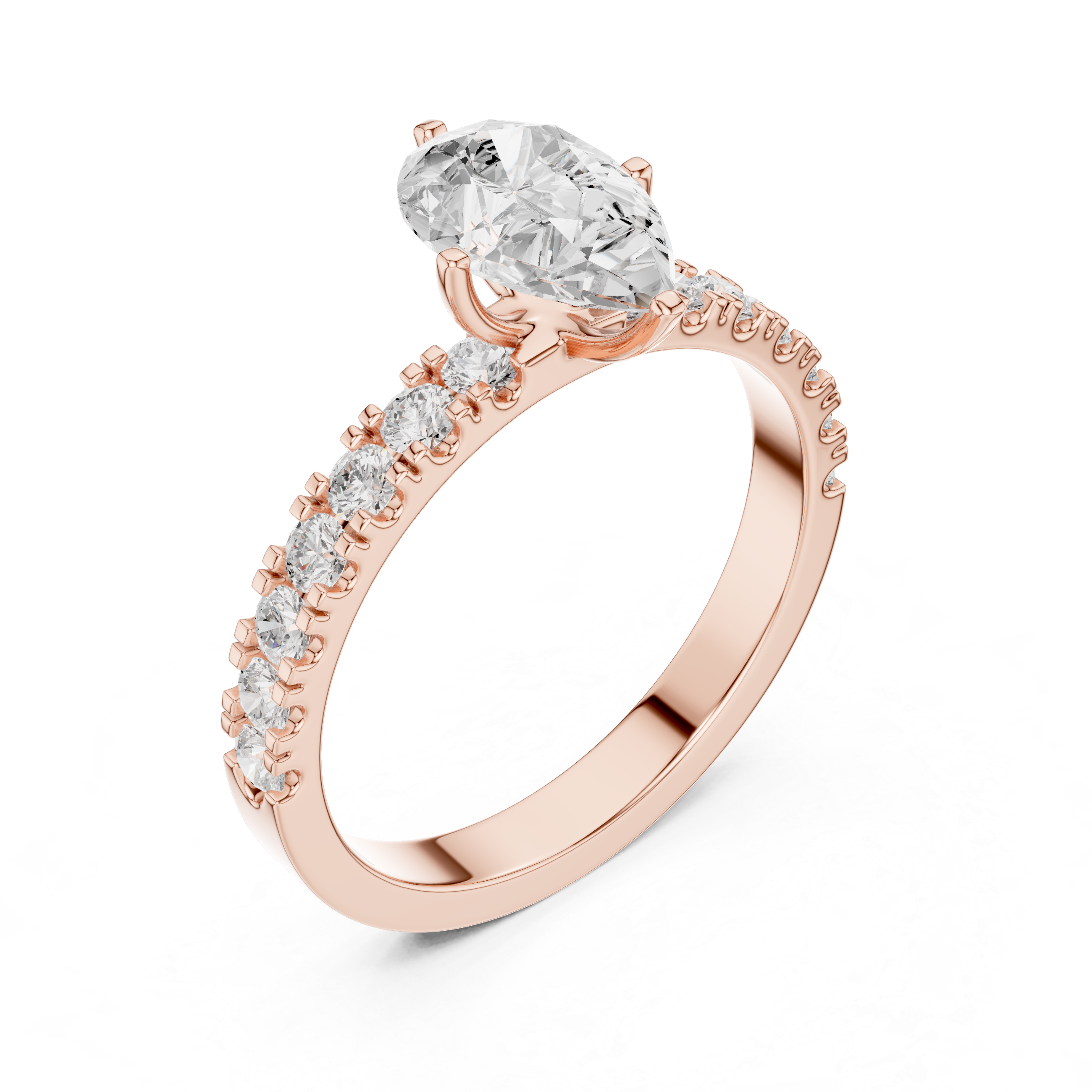 Pear Cut Diamond Solitaire Ring with Pavé Band