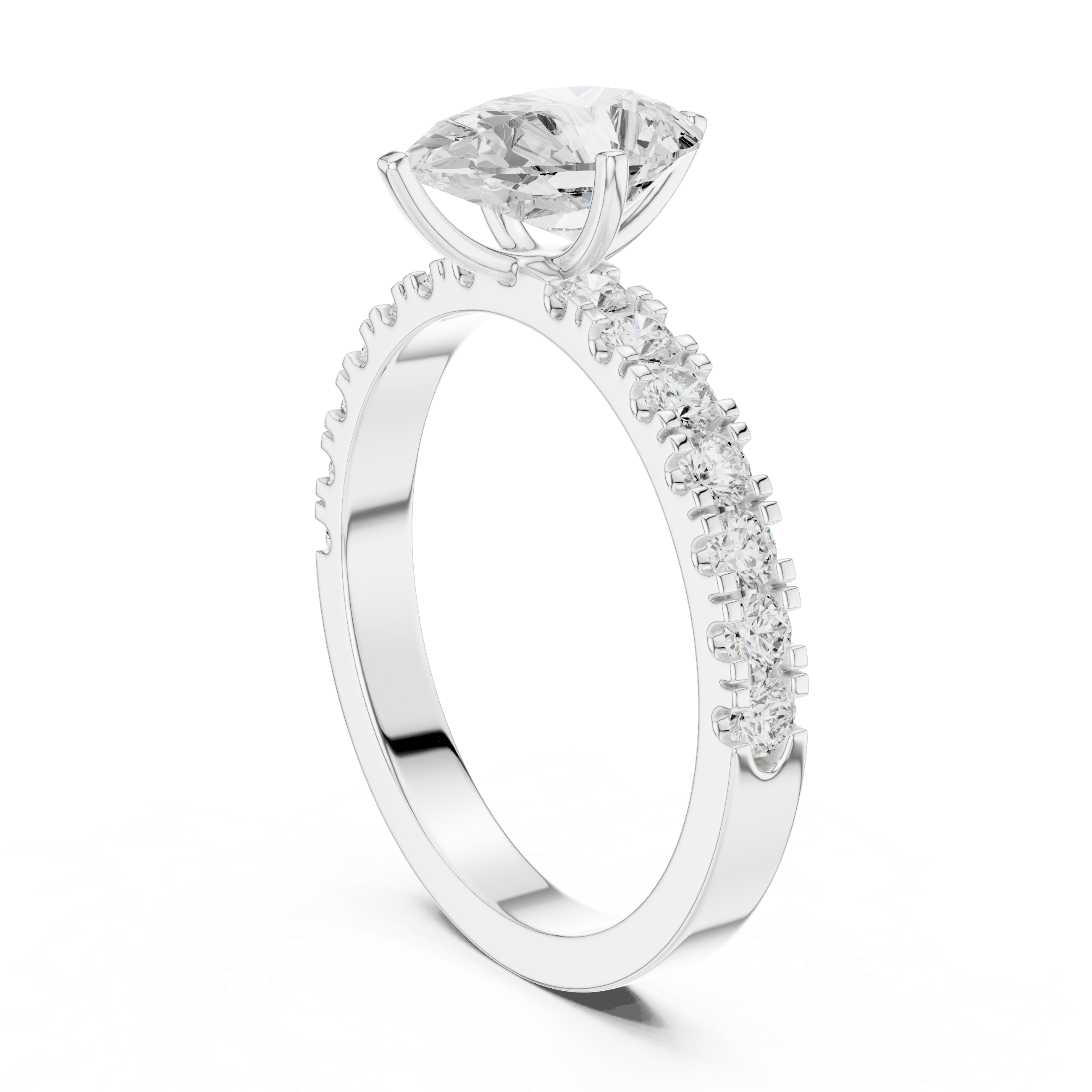 Pear Cut Diamond Solitaire Ring with Pavé Band