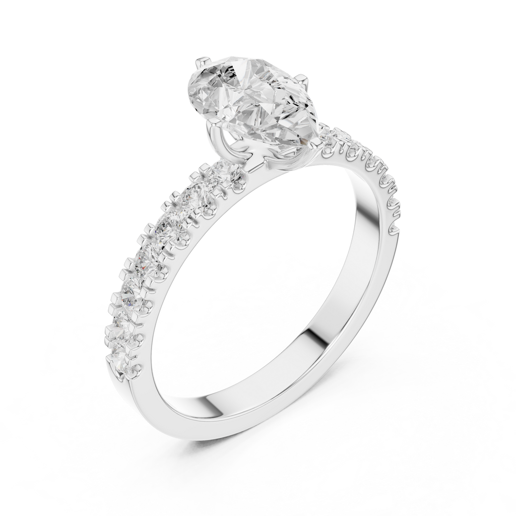 Pear Cut Diamond Solitaire Ring with Pavé Band