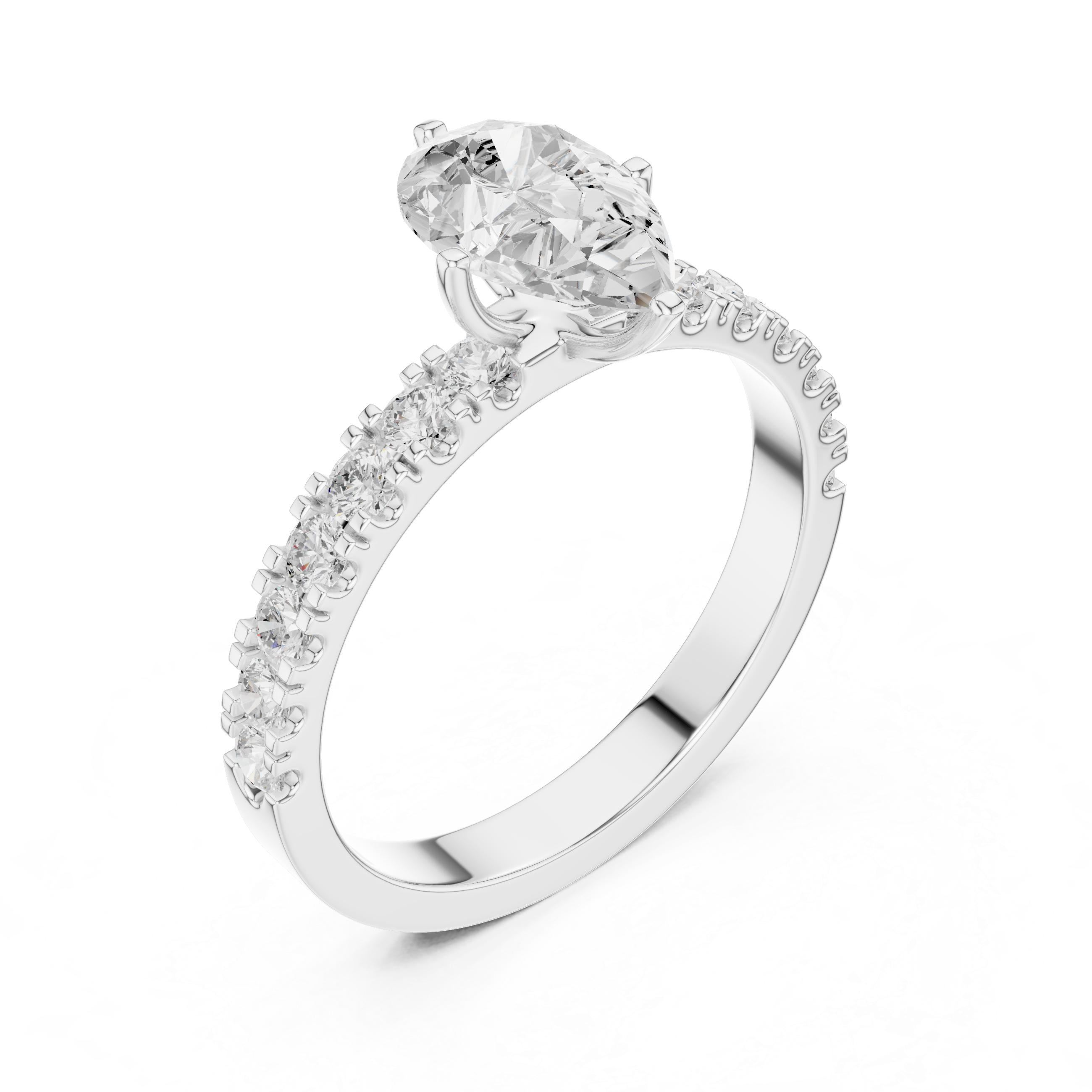 Pear Cut Diamond Solitaire Ring with Pavé Band