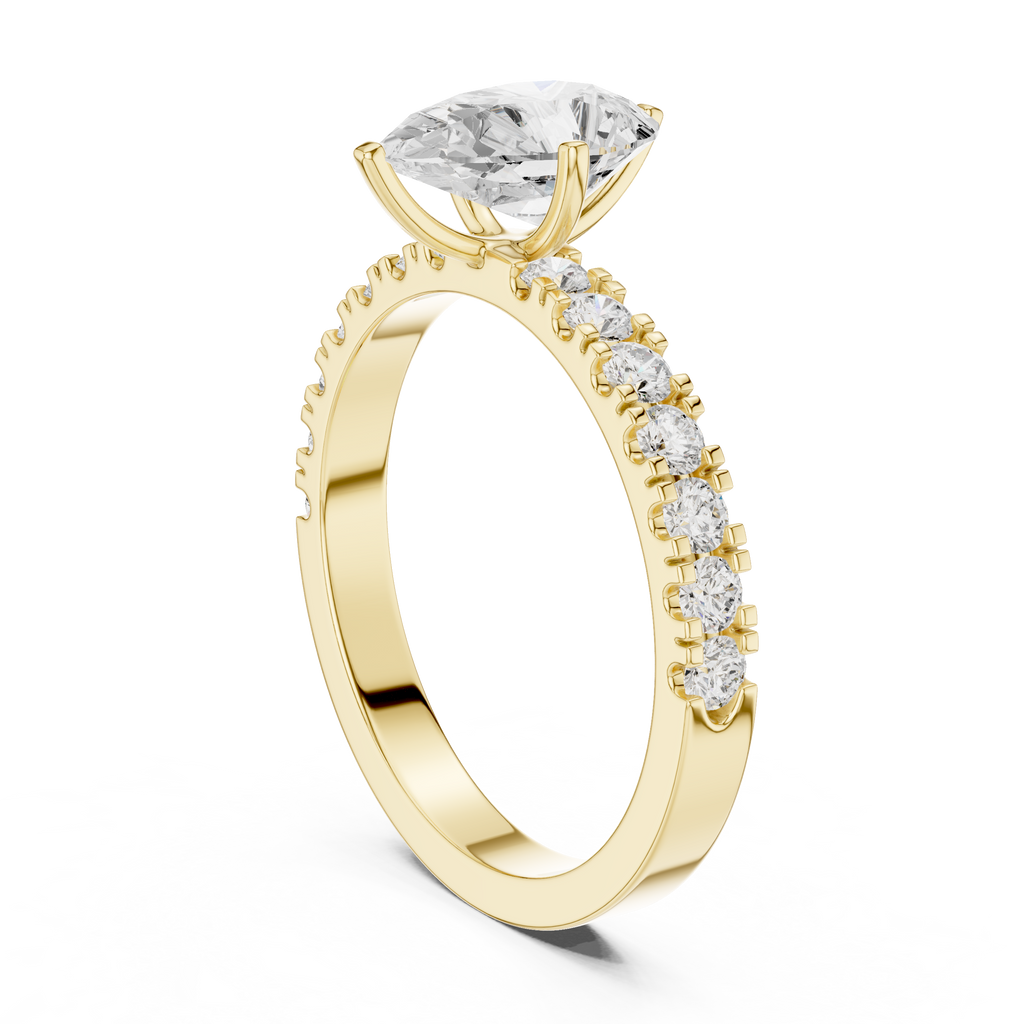 Pear Cut Diamond Solitaire Ring with Pavé Band