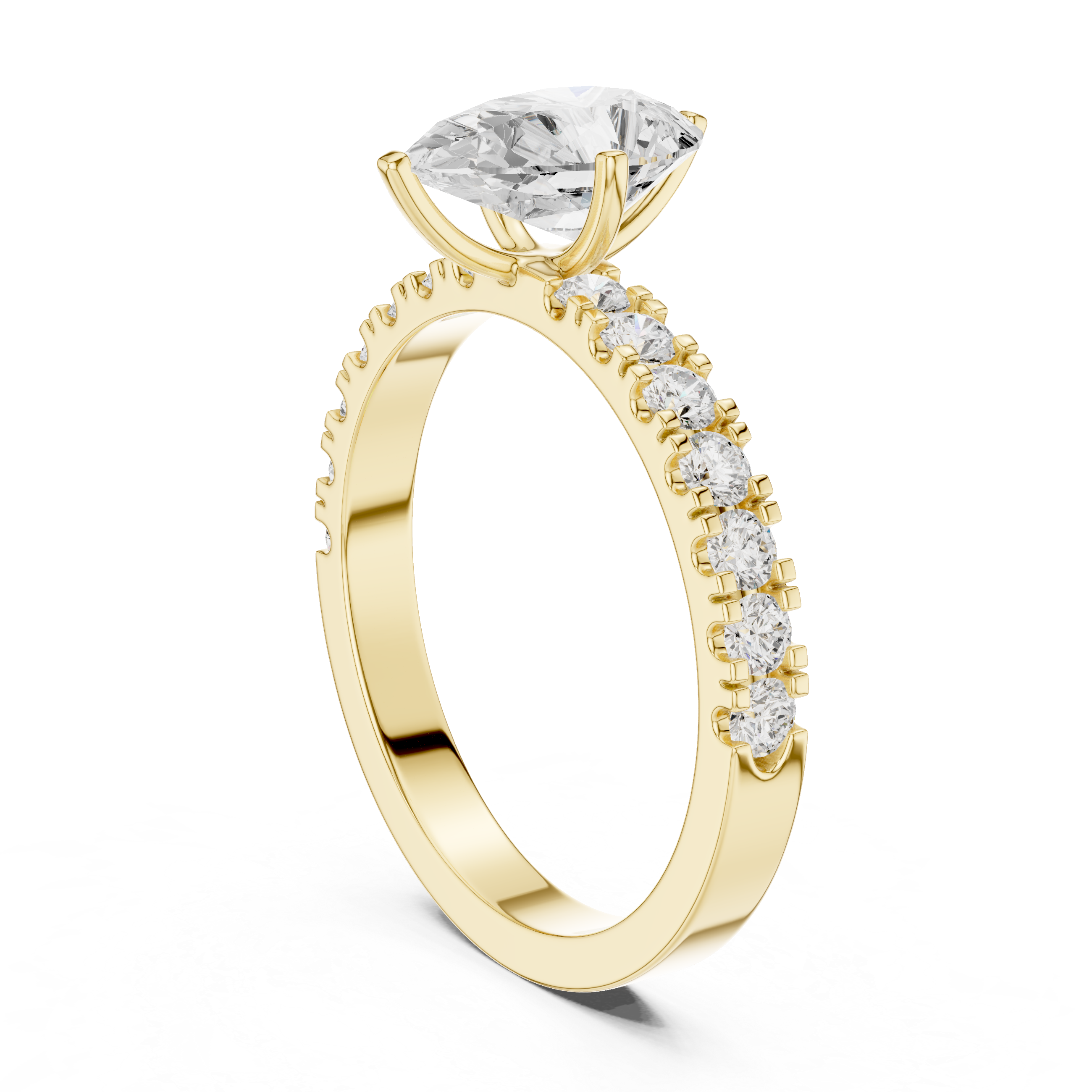 Pear Cut Diamond Solitaire Ring with Pavé Band