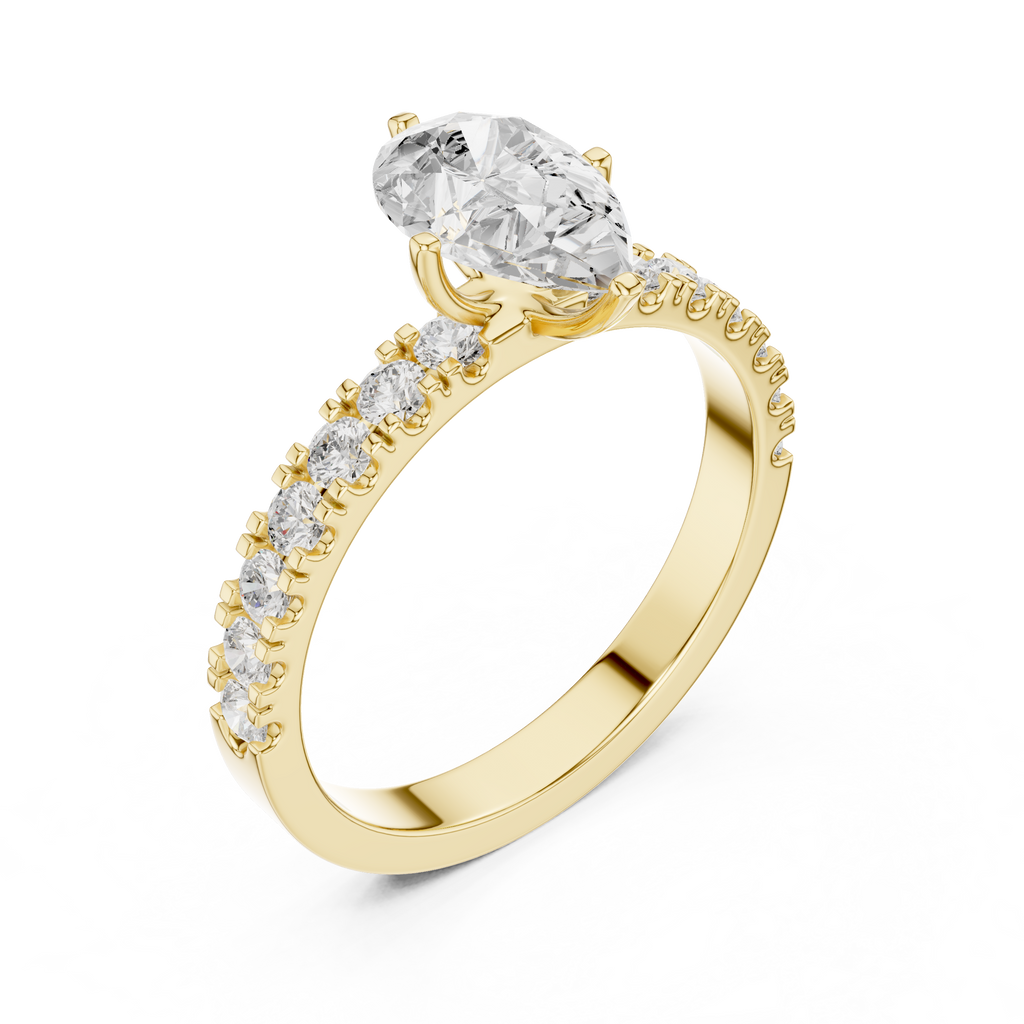 Pear Cut Diamond Solitaire Ring with Pavé Band